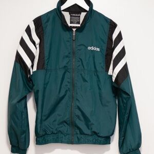 ADIDAS Vintage 90s Windbreaker Jacket Mens XL Green/White/Black Stripe